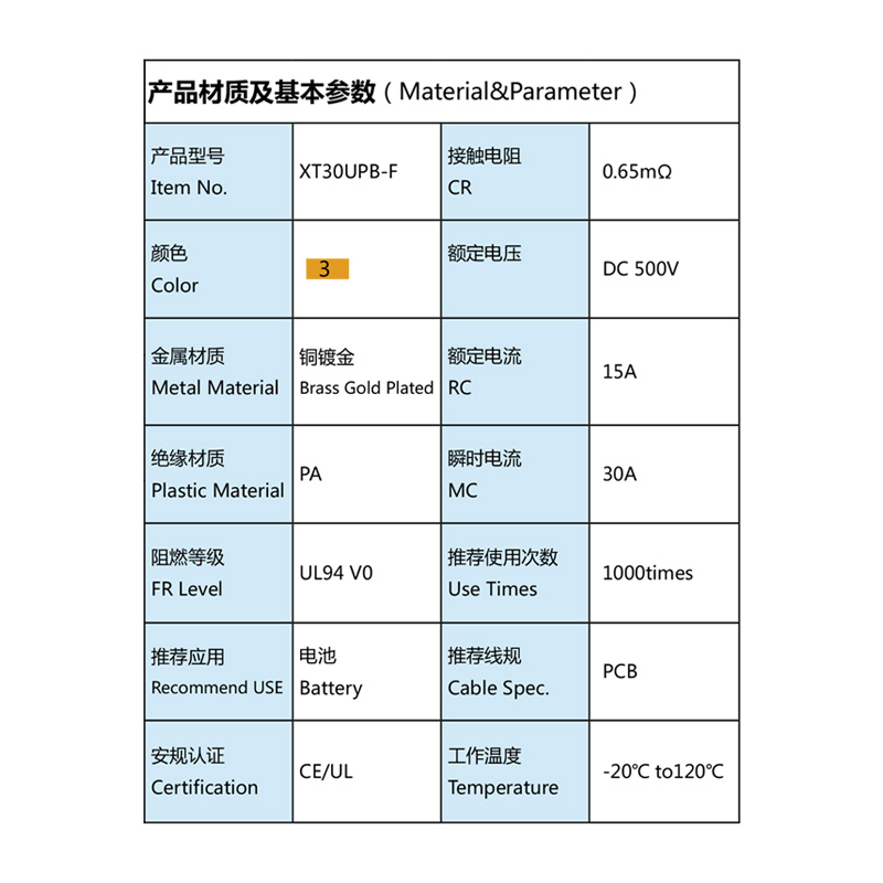 Connecteur femelle XT30UPB, prise de câble pour PCB